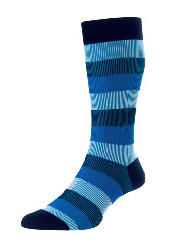 Stirling Shadow Rib 3-Colour Stripe Men's Socks - Navy - Medium