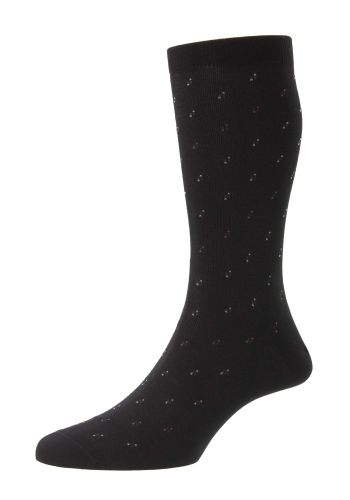Addison Dot Motif Spiral Cotton Lisle Men's Socks - Black - Large