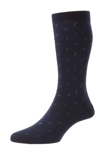 Addison Dot Motif Spiral Cotton Lisle Men's Socks - Navy - Medium