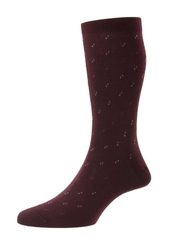 Addison Dot Motif Spiral Cotton Lisle Men's Socks - Burgundy - Medium