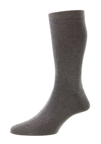 Addison Dot Motif Spiral Cotton Lisle Men's Socks - Mid Grey Mix - Medium