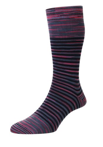 Aurelia Space Dye Stripe Organic Cotton Men's Socks - Fuchsia Multi/Pink - Medium