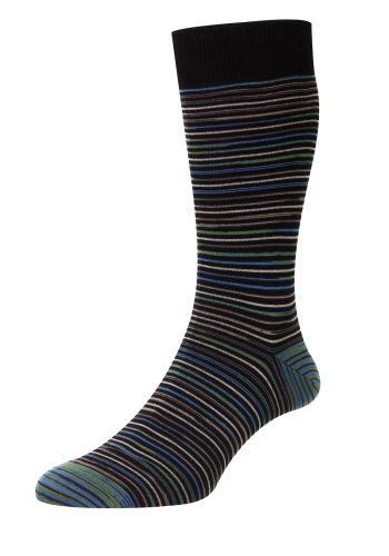 Atolla Multi-Stripe Space Dye Organic Cotton Men's Socks - Black/Blue  - Small