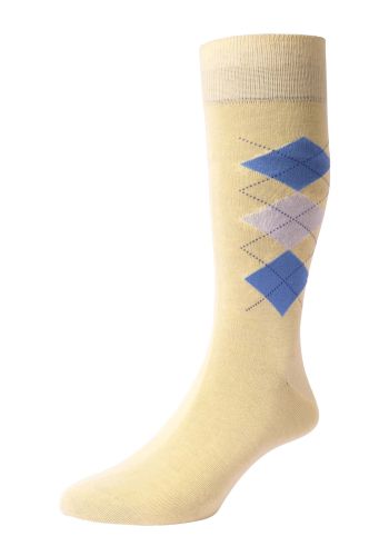 Irwin Argyle Egyptian Cotton Men&#039;s Socks - Lemon - S
