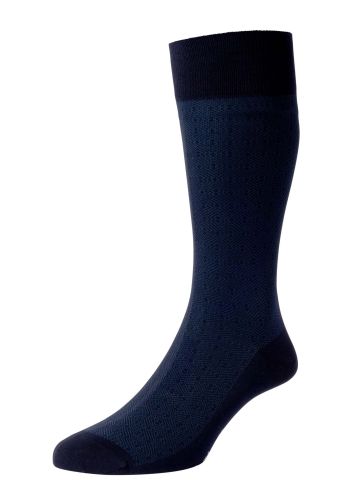 Hampton Tonal Pattern Egyptian Cotton Men's Socks - Navy - L