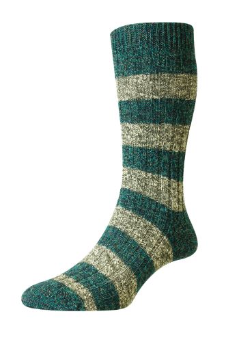 Rockley Block Stripe Rib Recycled Cotton Men's Socks - Lagoon Mix - Medium
