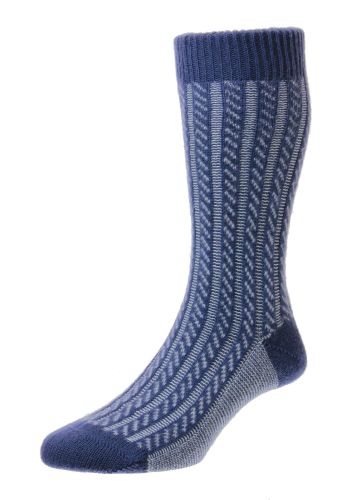Rothersay - Ribbed Diagonal Line Dark Blue Cashmere Men's Socks - Medium