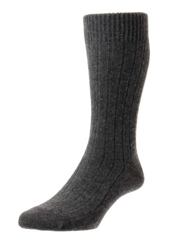 Waddington - 5x1 Rib Charcoal Cashmere Men's Socks - Large