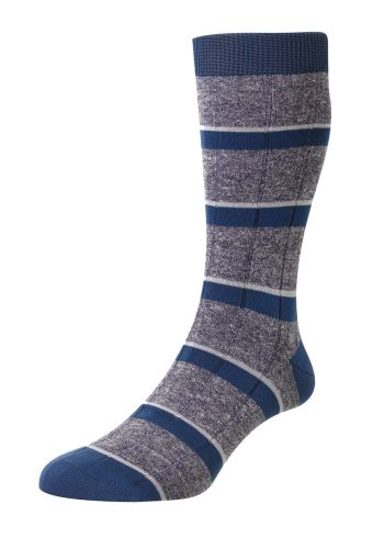 Samarkand Rib Stripe Cotton Linen Blend Men's Socks