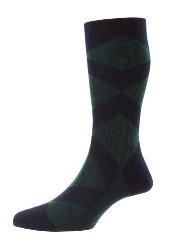 Abdale Argyle Merino Wool Men's Socks - Navy/Tartan - Small