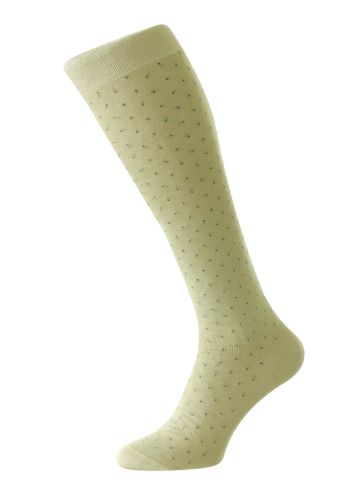 Gadsbury - Calico Cream Motif Pin Dot Mercerised Cotton - Long Men's Socks (Over The Calf) -  Medium
