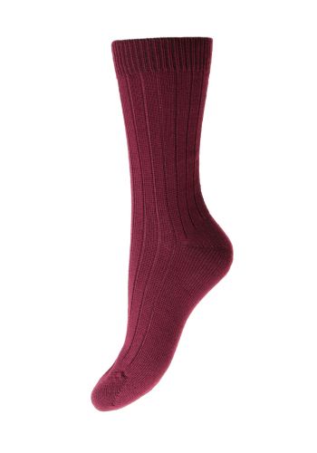 Rachel Thicker Knit Rib Merino Wool Women's Socks  - Wine