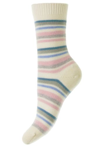 Alexandra Multi-Stripes Cashmere Women's Socks - Winter White