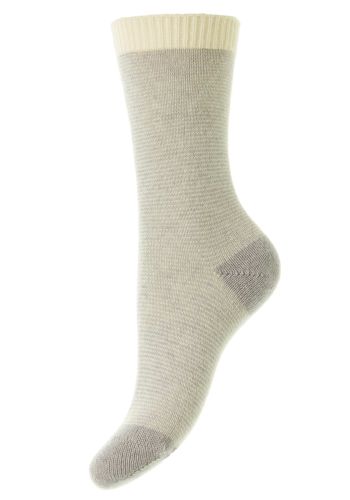Aria Feeder Stripe Cashmere Women's Luxury Socks - Light Grey Mix