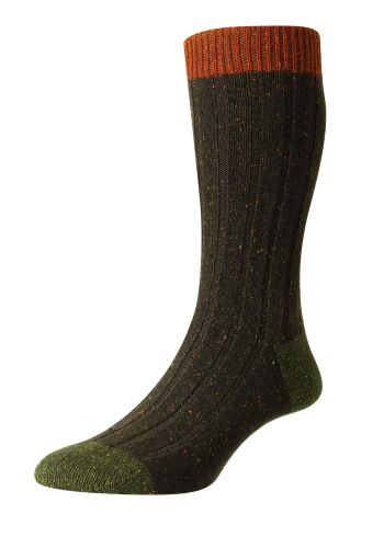 Thornham Rib with Contrast Top, Heel and Toe Wool Men's Sock